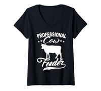 Women's Professional Cow Feeder Cattle Country Farm Style Farmer V-Neck T-Shirt