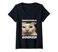 Womens Professional Gooner, Funny Gen Z Brain Rot Cat Meme V-Neck T-Shirt