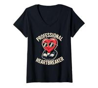 Womens Professional Heartbreaker Funny Retro Cool Valentine Humor V-Neck T-Shirt