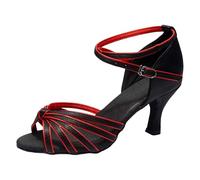 Womens Professional Latin Dance Shoes Sandals Open Toe Adjustable Ankle Strap Ballroom Salsa Performance Footwear Red