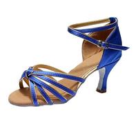 Womens Professional Latin Dance Shoes Sandals Open Toe Adjustable Ankle Strap Ballroom Salsa Performance Footwear Blue