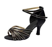 Womens Professional Latin Dance Shoes Sandals Open Toe Adjustable Ankle Strap Ballroom Salsa Performance Footwear Gold