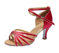Womens Professional Latin Dance Shoes Sandals Open Toe Adjustable Ankle Strap Ballroom Salsa Performance Footwear Watermelon Red