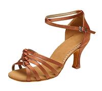 Womens Professional Latin Sandals - Satin Breathable Sandals Low Mid Heel Open Toe Modern Tango Salsa Dance Shoes Slingback Buckle With Arch Support Sandal Ballroom Party Dance Practice Performance