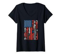 Women's Professional Plumbing Expert Flag Patriotic Plumber V-Neck T-Shirt