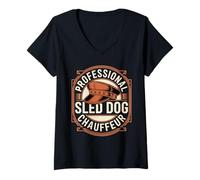 Women's Professional Sled Dog Chauffeur Husky Musher Humor V-Neck T-Shirt