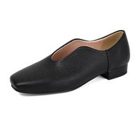 Women's Professional Square Toe Office Shoes Slip On Low Block Heel Work Loafers Comfortable Daily Commuting Flats for Business Office & Career Wear,Black,4 UK