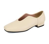 Women's Professional Square Toe Office Shoes Slip On Low Block Heel Work Loafers Comfortable Daily Commuting Flats for Business Office & Career Wear,Beige,4.5 UK