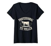 Women's Professional Tit Puller Funny Dairy Farmer Cow Farming Joke V-Neck T-Shirt