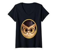 Womens Professor Cat Funny Smart Animal Glasses Graduation Hat Tee V-Neck T-Shirt
