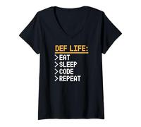 Women's Programming Def Life Eat Sleep Code Repeat Loop V-Neck T-Shirt