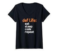 Women's Programming def Life Eat Sleep Code Repeat V-Neck T-Shirt