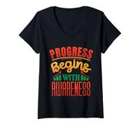 Women's Progress Begins with Awareness V-Neck T-Shirt