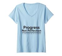 Women's Progress Not Perfection Inspirational Self Improvement V-Neck T-Shirt
