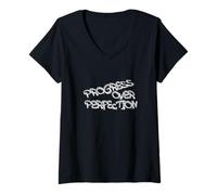 Women's Progress Over Perfection Graffiti Motivation V-Neck T-Shirt