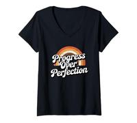 Womens Progress Over Perfection Retro Motivational Unisex V-Neck T-Shirt