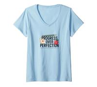 Womens Progress Over Perfection Shirt - Cool Motivational Teacher V-Neck T-Shirt
