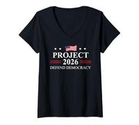 Womens Project 2026 Defend Democracy Protest Sign Fight Oligarchy V-Neck T-Shirt