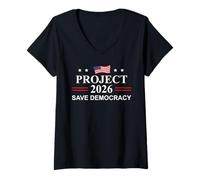 Womens Project 2026 Save Democracy Defend Protest Fight Oligarchy V-Neck T-Shirt