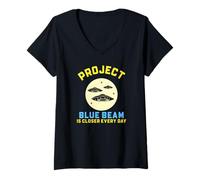 Women's Project Blue Beam Retro UFO Sci-Fi Funny Design V-Neck T-Shirt