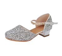 Women's Prom Ballroom Square Dance Sandals with Medium Heel Elegant Women's Party Shoes, silver, 7 UK