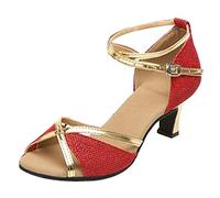 Women's Prom Dance Square Latin Ballroom Shoe Dance Shoes Women's Middle Heels Nuevoflor Shoes Ladies Red