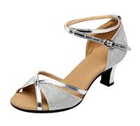 Women's Prom Dance Square Latin Ballroom Shoes Dance Shoes Women's Middle Heels Womens Low Heel Shoes (Silver, 6)