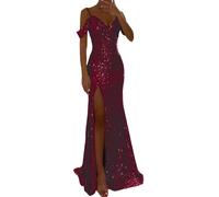 Women's Prom Dress Party Dresses for Women UK Sequin Maxi Dress Off Shoulder Short Sleeve Floor Length Evening Dress Sequins Side Slit Wedding Guest Evening Party Dress Cocktail Prom Ball Gowns (XL)