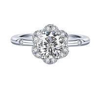 Women's Promise Ring Bands Moissanite 1ct Solitaire Solid 18K White Gold Wedding Engagement Rings for Wife Size U 1/2