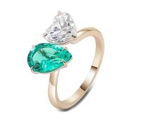 Womens Promise Ring, Rings for Me with 2ct Created Emerald and Heart Moissanite 18K Yellow Gold Size Q 1/2