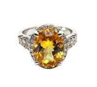 Womens Promise Ring, The Wedding Band Halo with Oval Citrine and Moissanite 9K White Gold Size J 1/2
