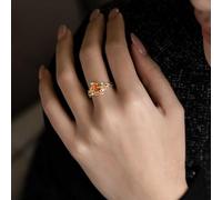 Women'S Promise Rings 14K Yellow Gold Ring 14K Yellow Gold Leaf and 4 Claws Oval with 1.88CT Mandarin Garnet and Diamond Size O 1/2 Solid Not Plated Modern for Ladies Cocktail