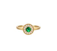 Women'S Promise Rings 9K Yellow Gold Ring Round with 0.2CT Emerald and Diamond Size H 1/2 Solid Not Plated Fashion for Sister Cocktail Jewelry