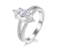 Women's Promise Rings, Anillo de Matrimonio para Mujer Marquise Shape with Moissanite 9K White Gold Size Q 1/2
