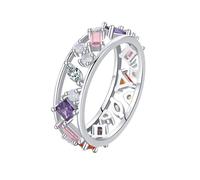 Women's Promise Rings, Ring for Women Love Inlaid Stones Hollowed Out with Multicolor Square Shape Cubic Zirconia 9K White Gold Size H 1/2