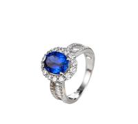 Womens Promise Rings, The Wedding Ring Classic Flower 4 Prong Oval Lab Sapphire 2.6Ct with Moissanite 14K White Gold Size M 1/2