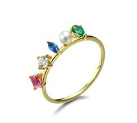 Women'S Promise Rings, Vintage Princess Cut Engagement Ring 14K Gold White Round Pearl Size O 1/2 Stackable Knuckle for New Year