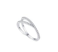 Womens Promise Rings, Wedding Band Thin Geometric Silver with Round Shape Lab Created Diamond 18K White Gold Size I 1/2