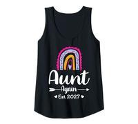Womens Promoted to Aunt Again 2027 Rainbow Graphic Baby Reveal Tank Top