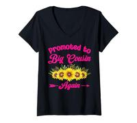 Womens Promoted to Big Cousin Again Sunflower Baby Announcement V-Neck T-Shirt