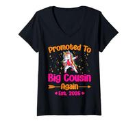 Womens Promoted To Big Cousin Again Unicorn 2026 Baby Announcement V-Neck T-Shirt