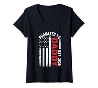 Womens Promoted To Daddy Est.2026 Vintage New Family Member US Flag V-Neck T-Shirt
