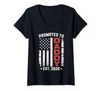 Womens Promoted To Daddy Est.2026 Vintage New Family Member US Flag V-Neck T-Shirt
