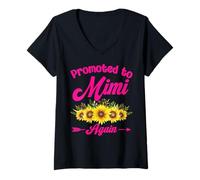 Womens Promoted To Mimi Again Sunflower Pregnancy Reveal Grandma V-Neck T-Shirt