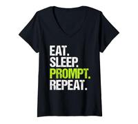 Women's Prompt Engineer Eat Sleep Routine V-Neck T-Shirt