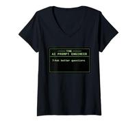 Women's Prompt Engineer Funny AI Tech Worker Retro Computer Gift V-Neck T-Shirt