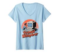 Women's Prompt Whisperer Retro AI Engineer Vintage Computer V-Neck T-Shirt
