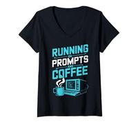Womens Prompts and Coffee Robot Machine Data Prompt Engineer AI V-Neck T-Shirt