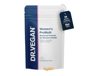 Women's ProMulti Multivitamin for Women, 26 Vitamins, Minerals & Botanicals | | 5 Billion Live Cultures | 60 Vegan Capsules, 2-A-Day, 1 Month Supply | DR.VEGAN®