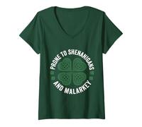 Women's Prone to Shenanigans and Malarkey Celtic Four Leaf Clover V-Neck T-Shirt